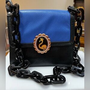 Elegant Black and Blue Chain Shoulder Bag with flamingo emblem